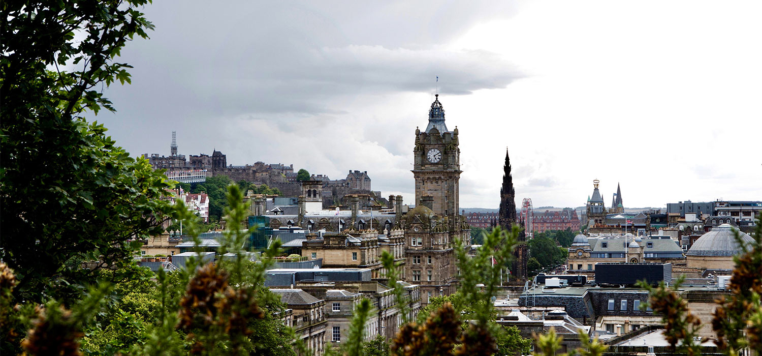 Photo of the Edinburgh skyline from Calton Hill looking towards Edinburgh Castle