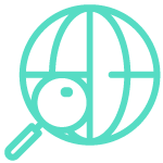 World and magnifying glass icon